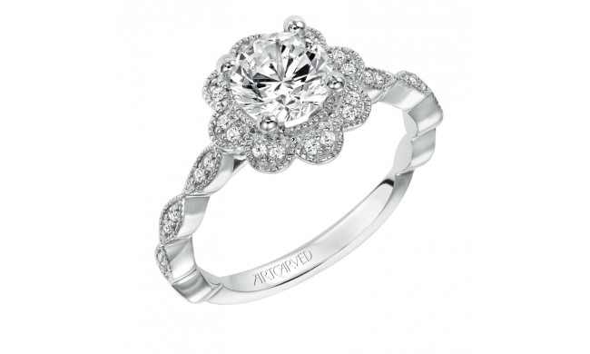 Artcarved Bridal Semi-Mounted with Side Stones Vintage Floral Halo Engagement Ring Sabina 14K White Gold - 31-V567ERW-E.01