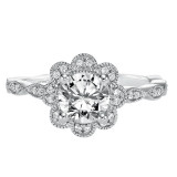 Artcarved Bridal Semi-Mounted with Side Stones Vintage Floral Halo Engagement Ring Sabina 14K White Gold - 31-V567ERW-E.01 photo 2